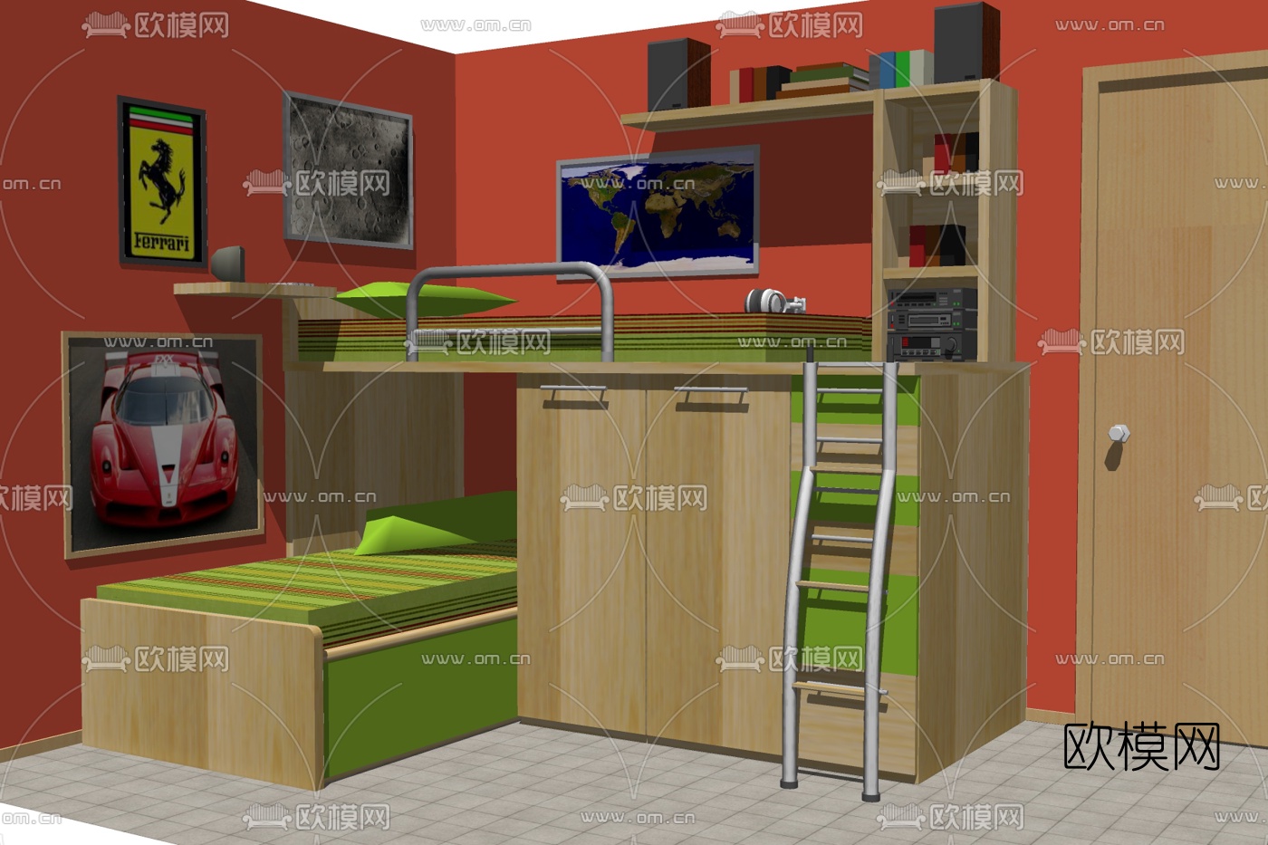 现代儿童床su模型下载