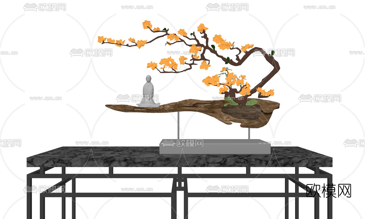 新中式端景台su模型