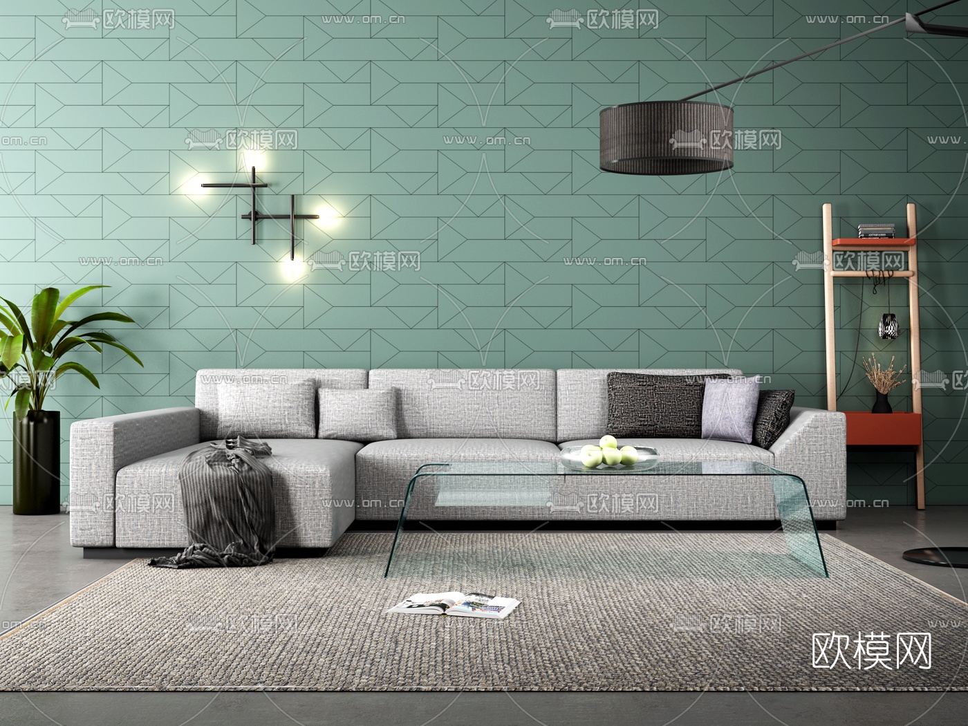 北欧布艺转角沙发茶几3d模型下载