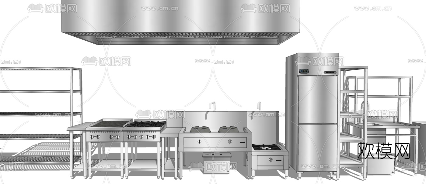 现代不锈钢燃气灶水槽su模型下载（渲染图3）