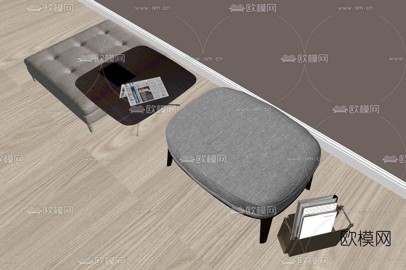 现代布艺脚踏su模型下载