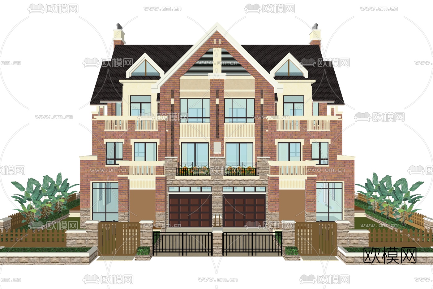 简欧独栋别墅外观su模型下载
