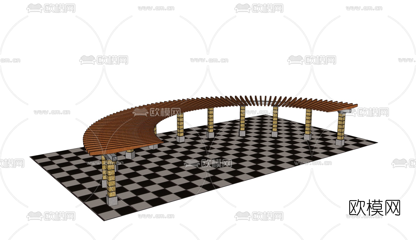 现代实木廊架免费su模型下载