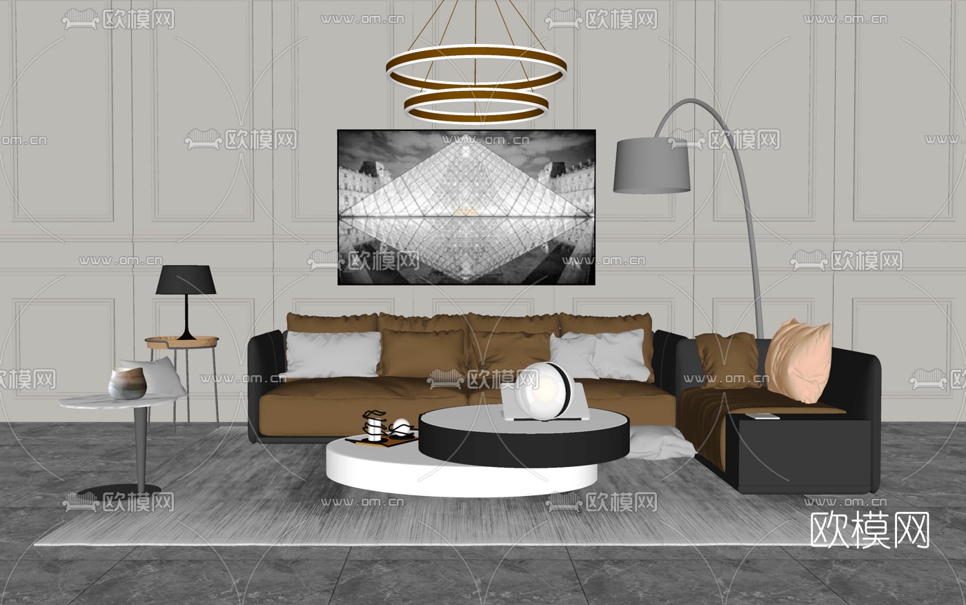 现代布艺组合沙发su模型-免费3dmax模型库-欧模网