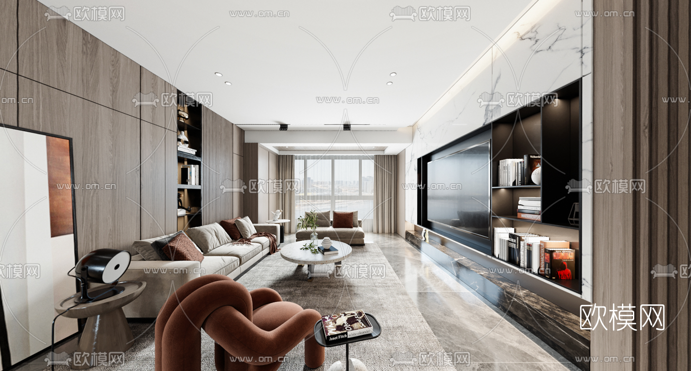 现代客厅餐厅vr全景3d模型