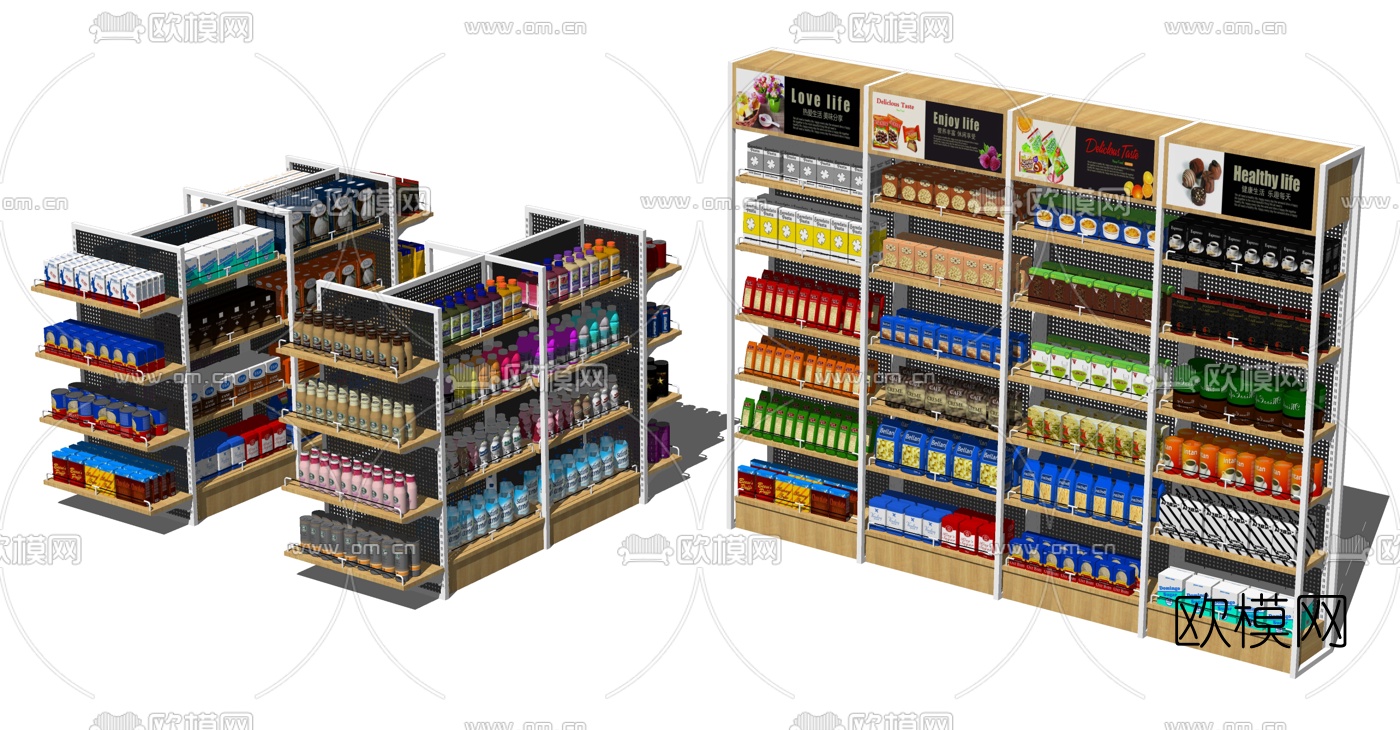 工业风超市货架展示架su模型下载
