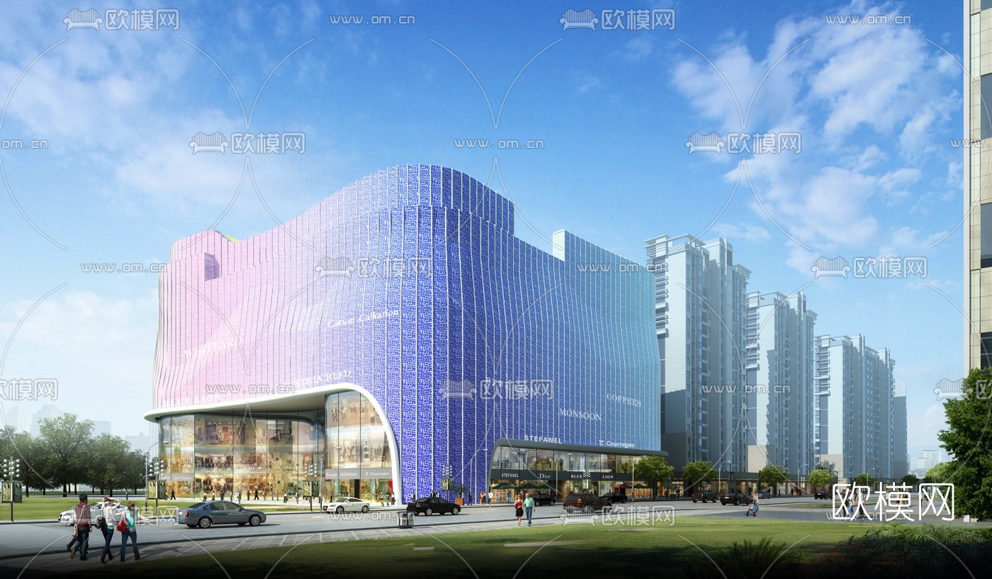现代异形状商业广场3d模型-免费3dmax模型库-欧模网