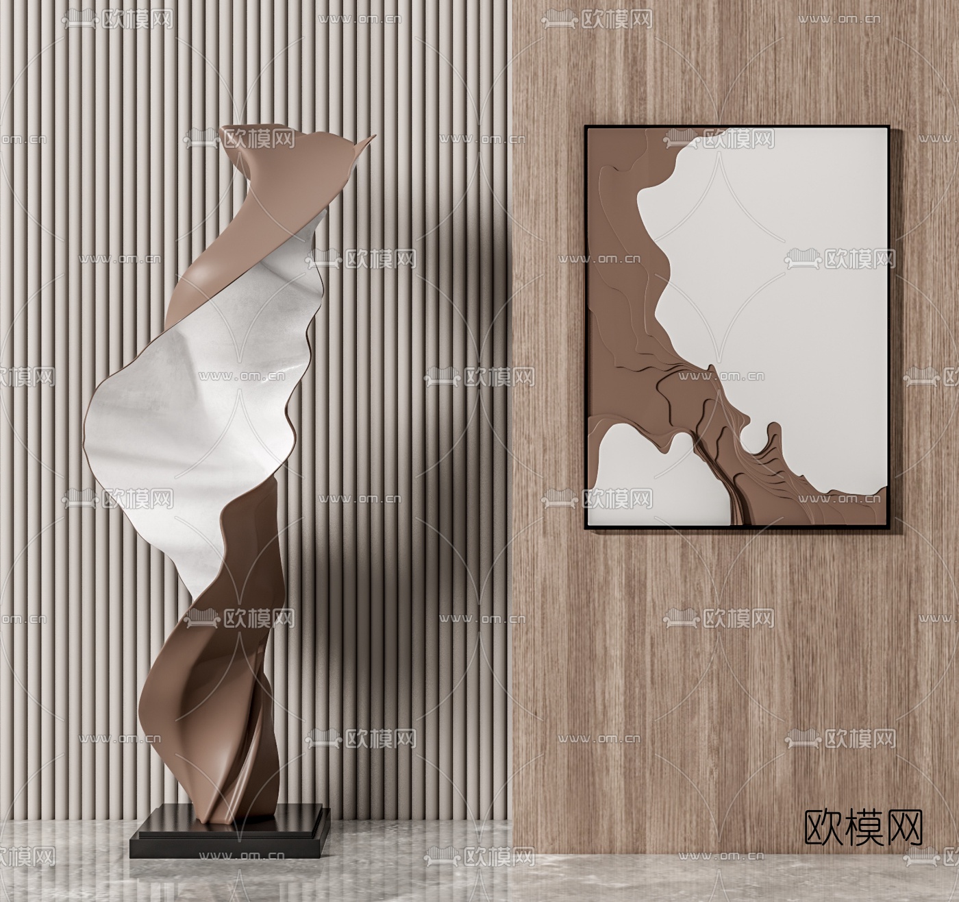 现代抽象雕塑摆件su模型下载（渲染图1）