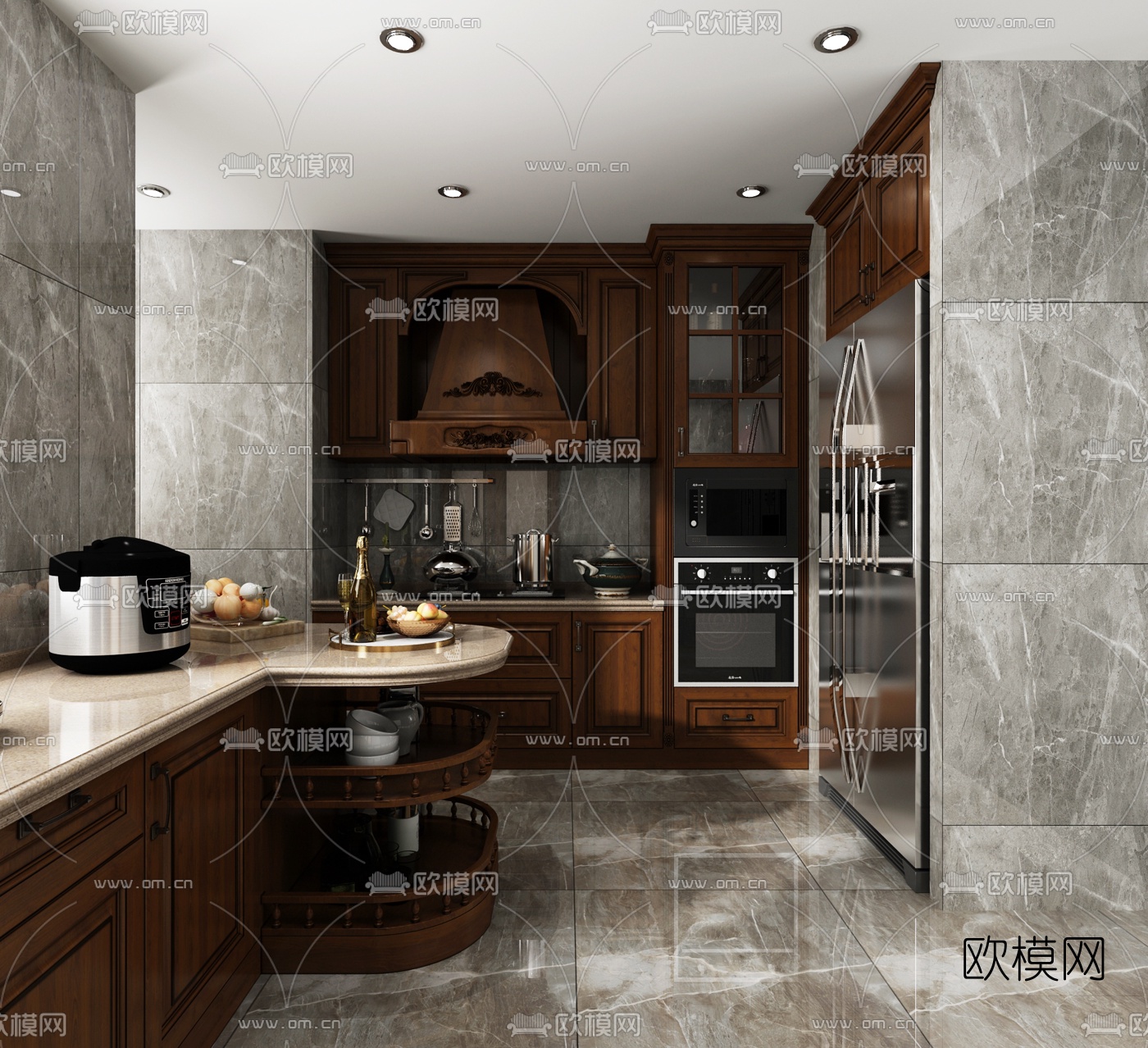 欧式厨房3d模型下载（渲染图1）