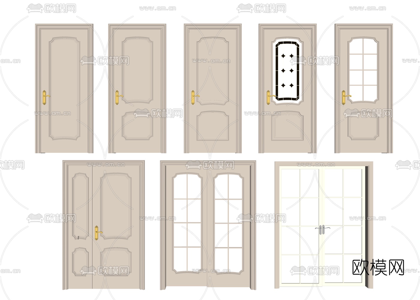 简欧房门推拉门双开门su模型下载（渲染图2）