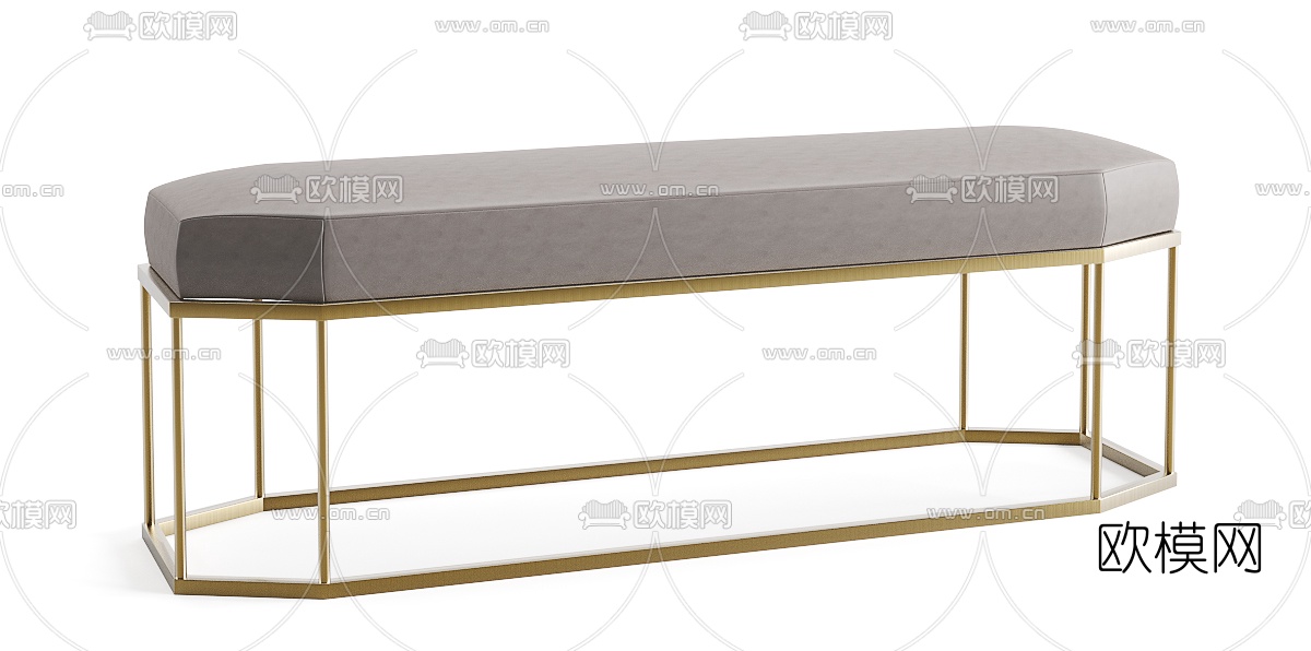 简欧床尾凳脚踏3d模型下载（渲染图3）