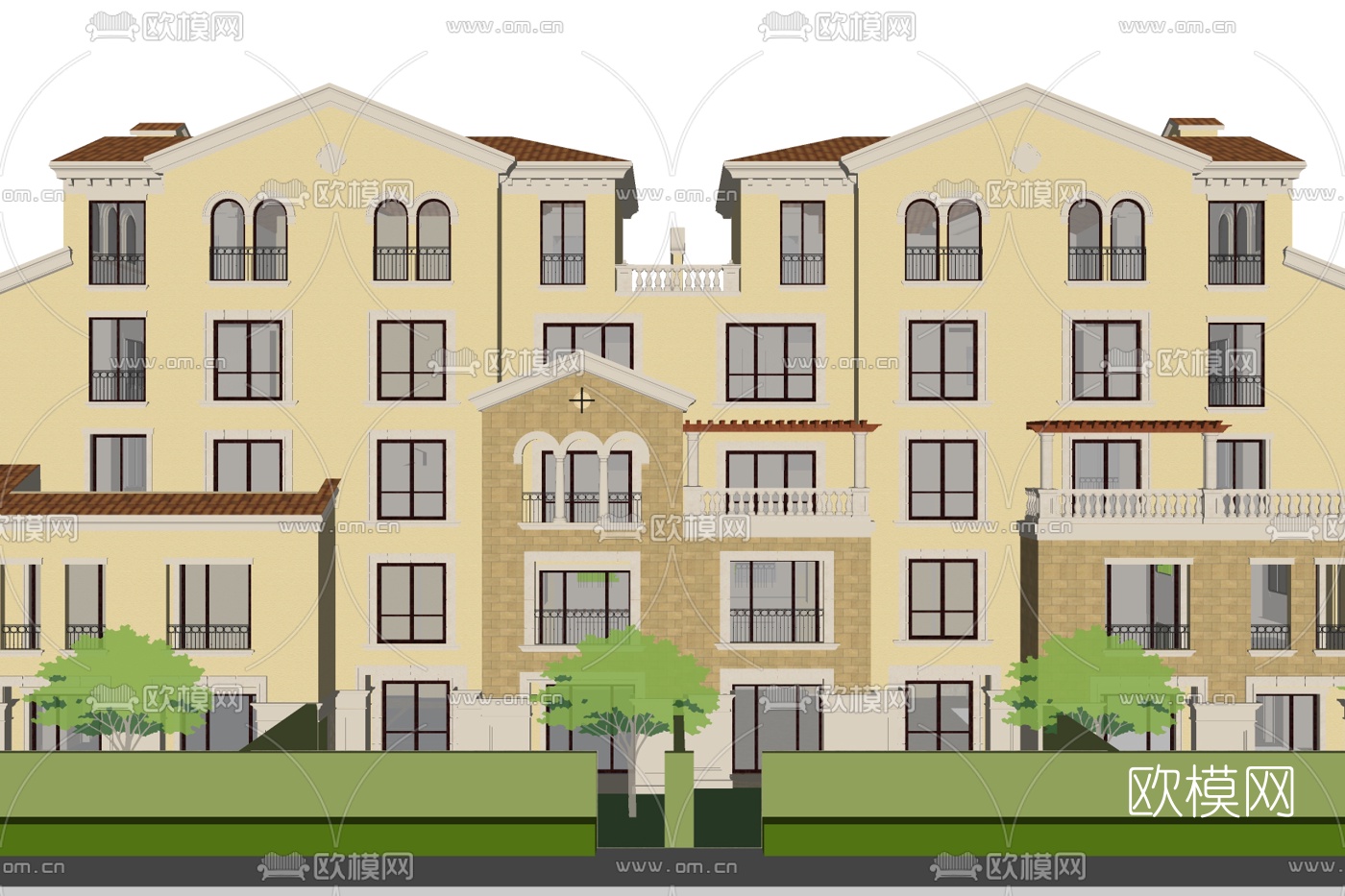 简欧公寓楼外观su模型下载