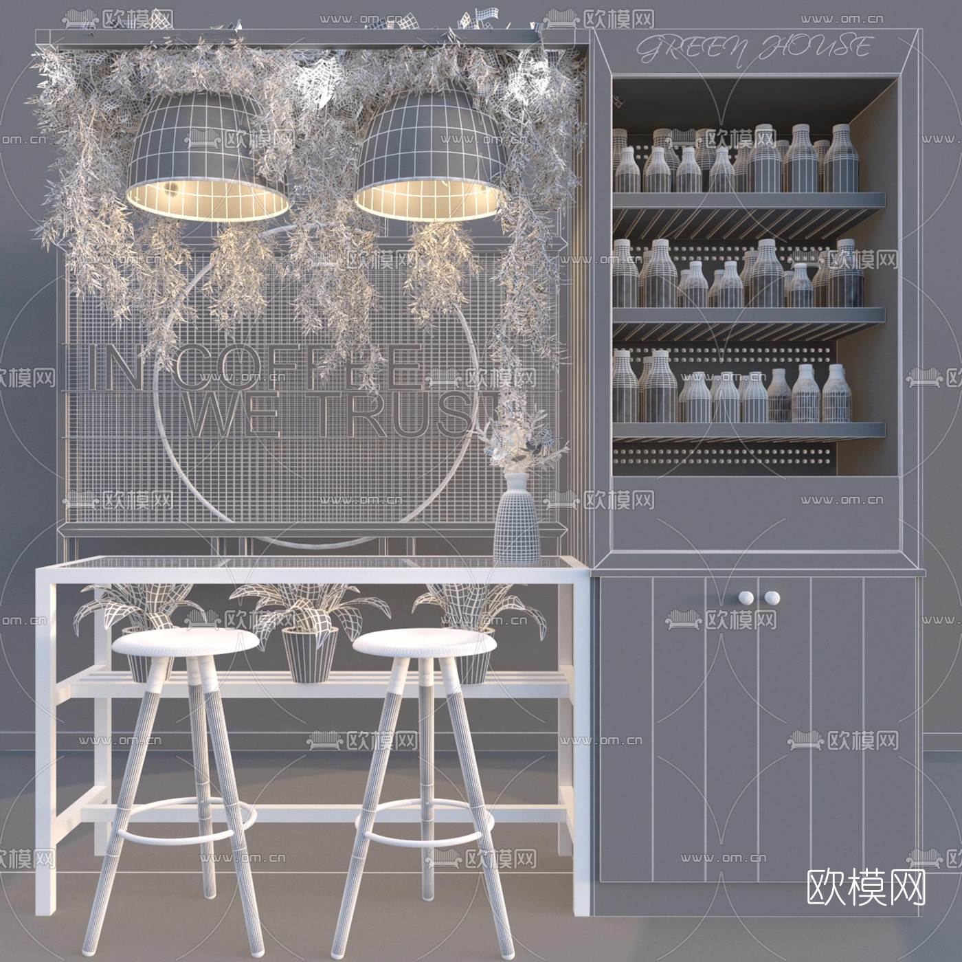 现代咖啡厅酒吧吧台3d模型