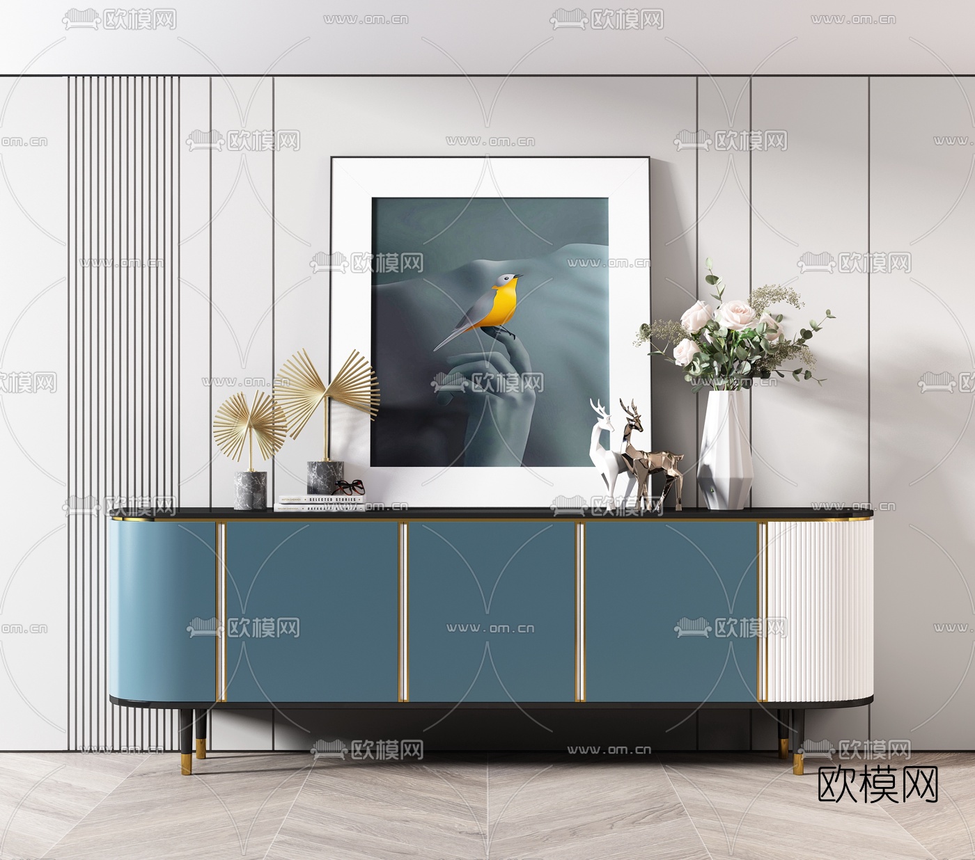 简欧简约电视柜3d模型下载