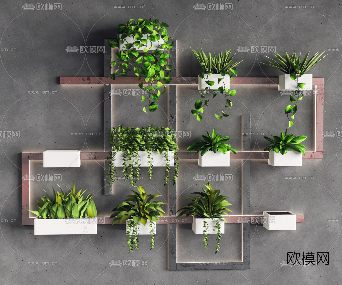 工业风植物盆栽3d模型下载（渲染图1）