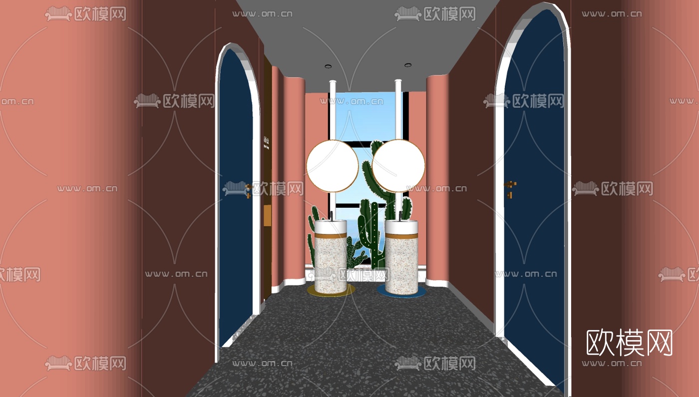 现代轻奢公共卫生间su模型下载（渲染图2）