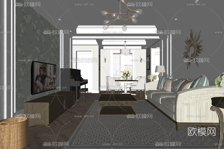 现代客厅免费su模型下载_ID10084311_sketchup模型下载-欧模网