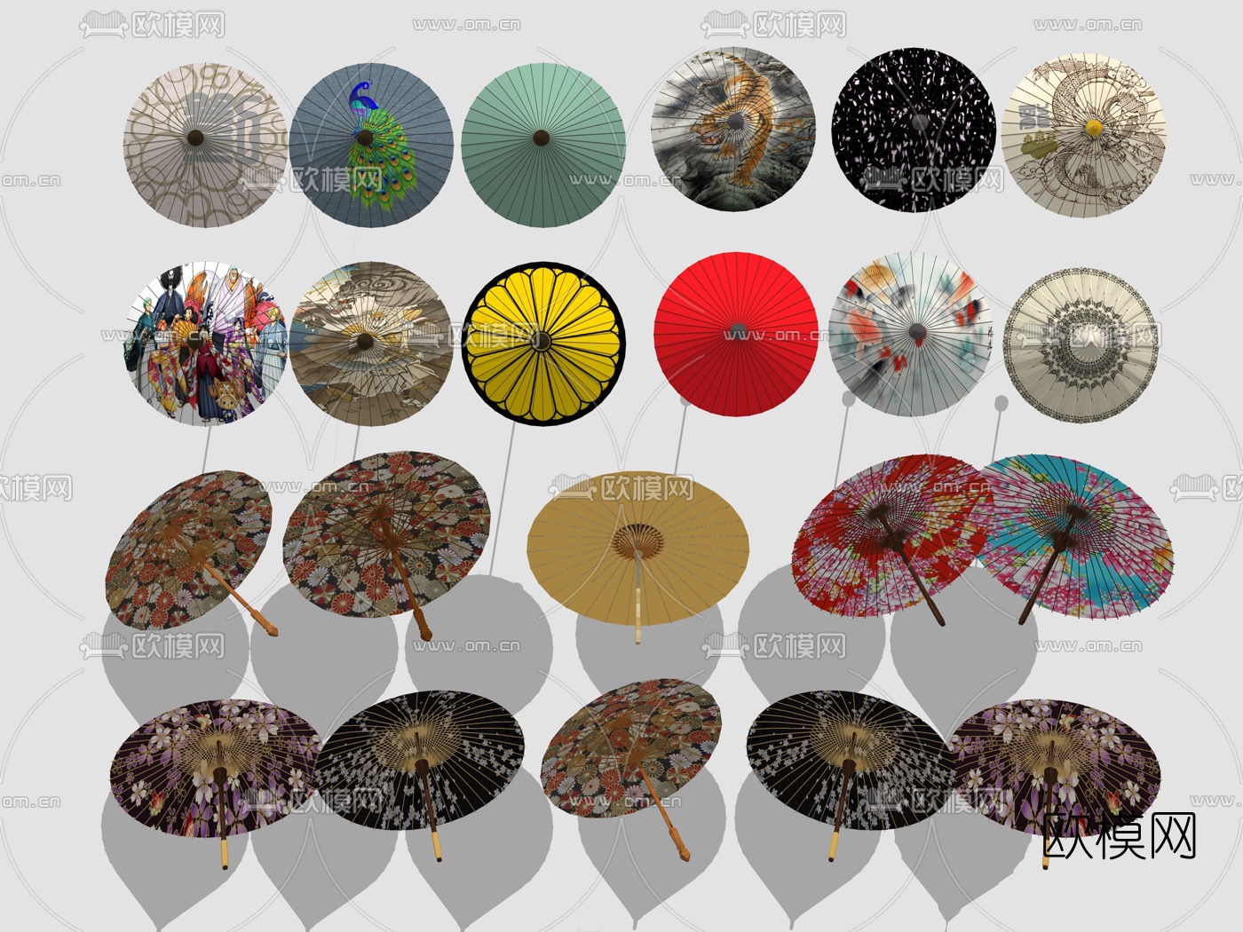 中式油纸伞仿古伞su模型下载