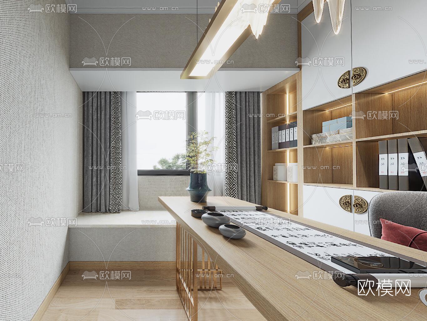 新中式餐厅书房cr全景3d模型