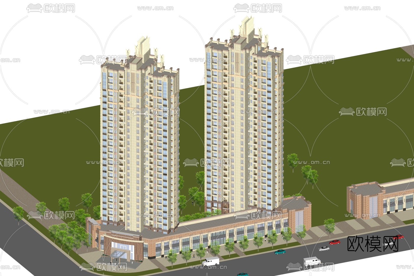 简欧高层公寓楼su模型下载