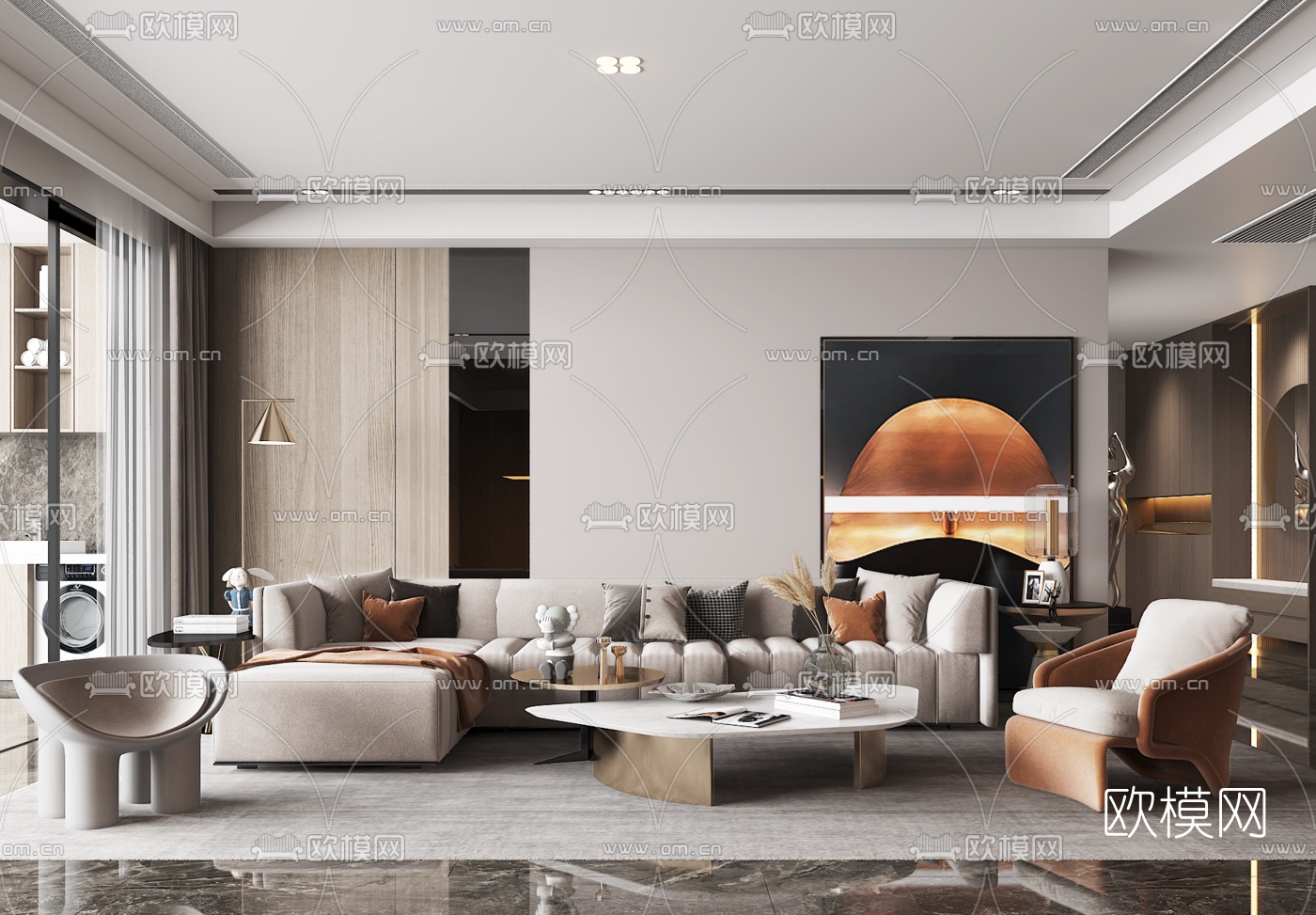 现代布艺转角沙发组合3d模型下载