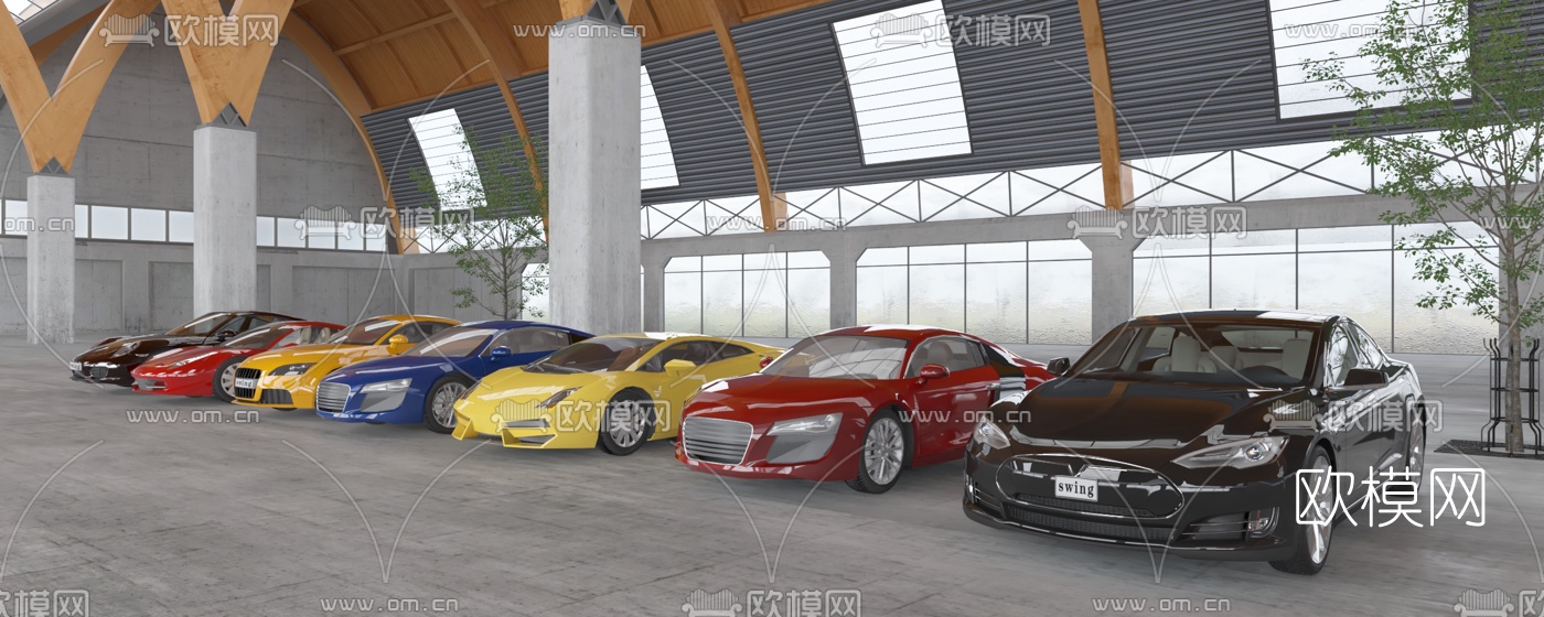 工业风跑车展厅3d模型