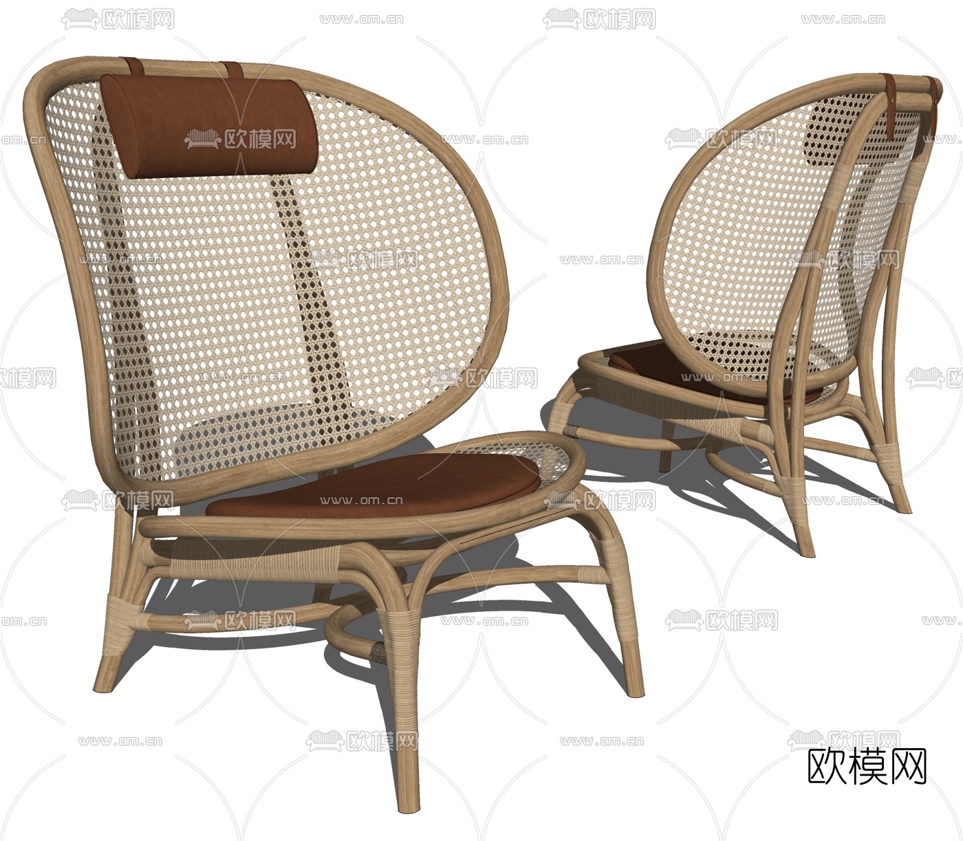 现代藤编休闲椅su模型下载（渲染图2）