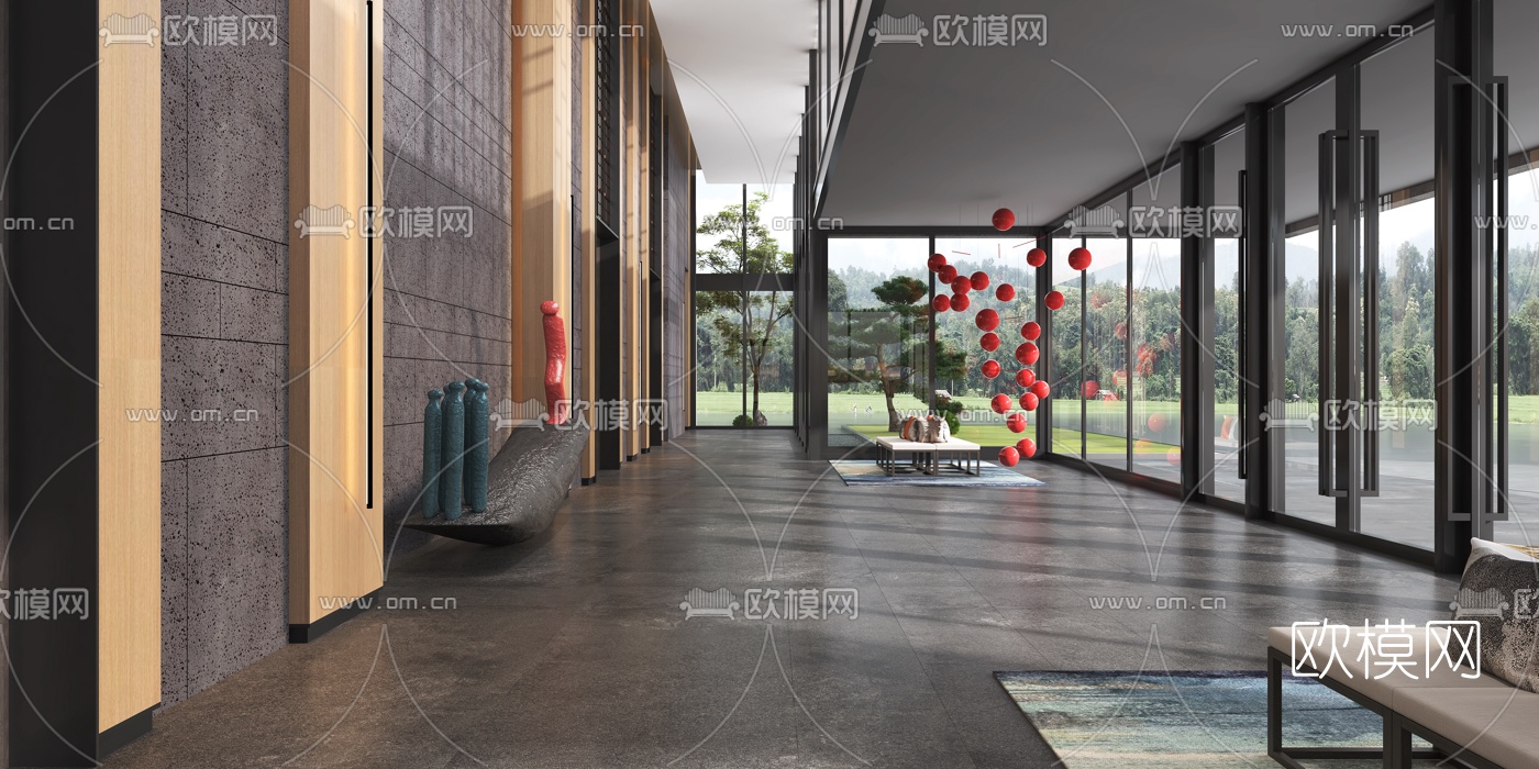 现代酒店会所大堂门厅3d模型
