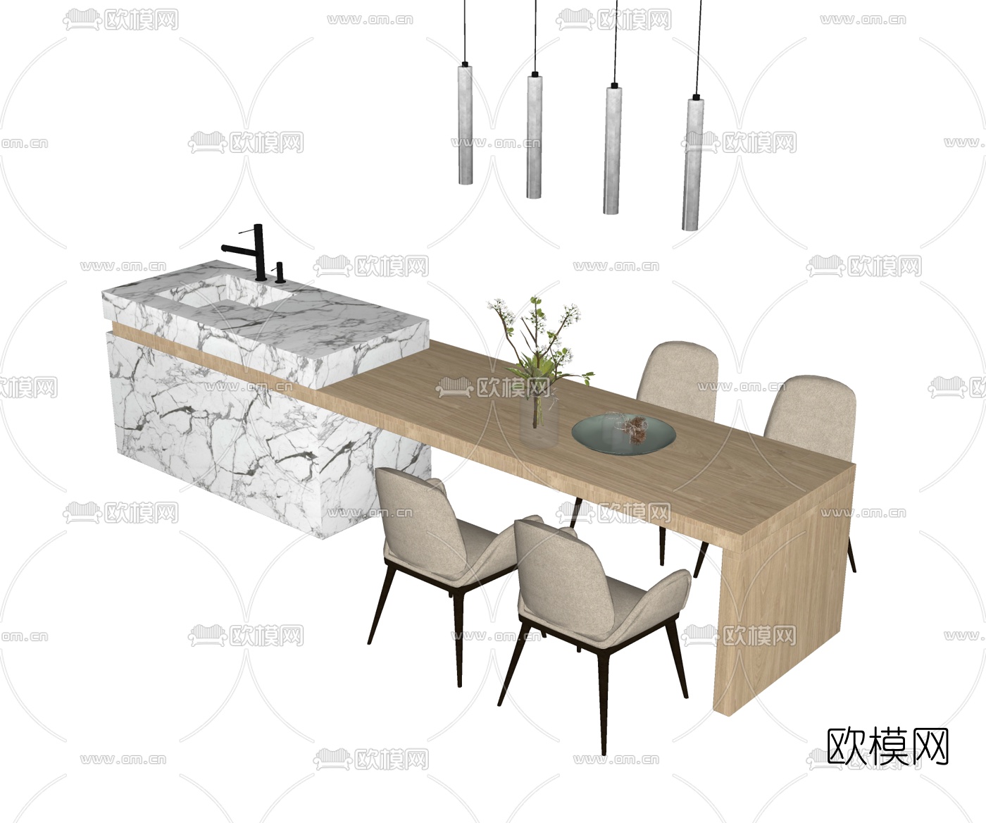 北欧大理石吧台中岛su模型下载