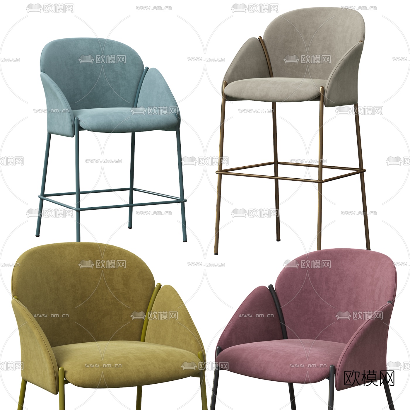 北欧绒布吧台椅3d模型下载（渲染图5）