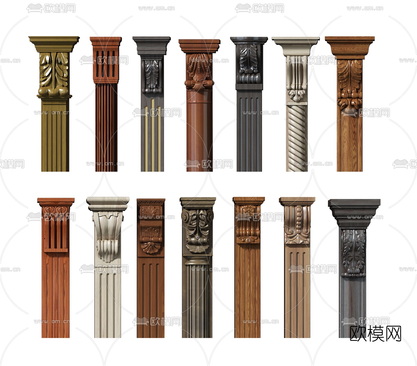 简欧雕花罗马柱3d模型下载（渲染图2）
