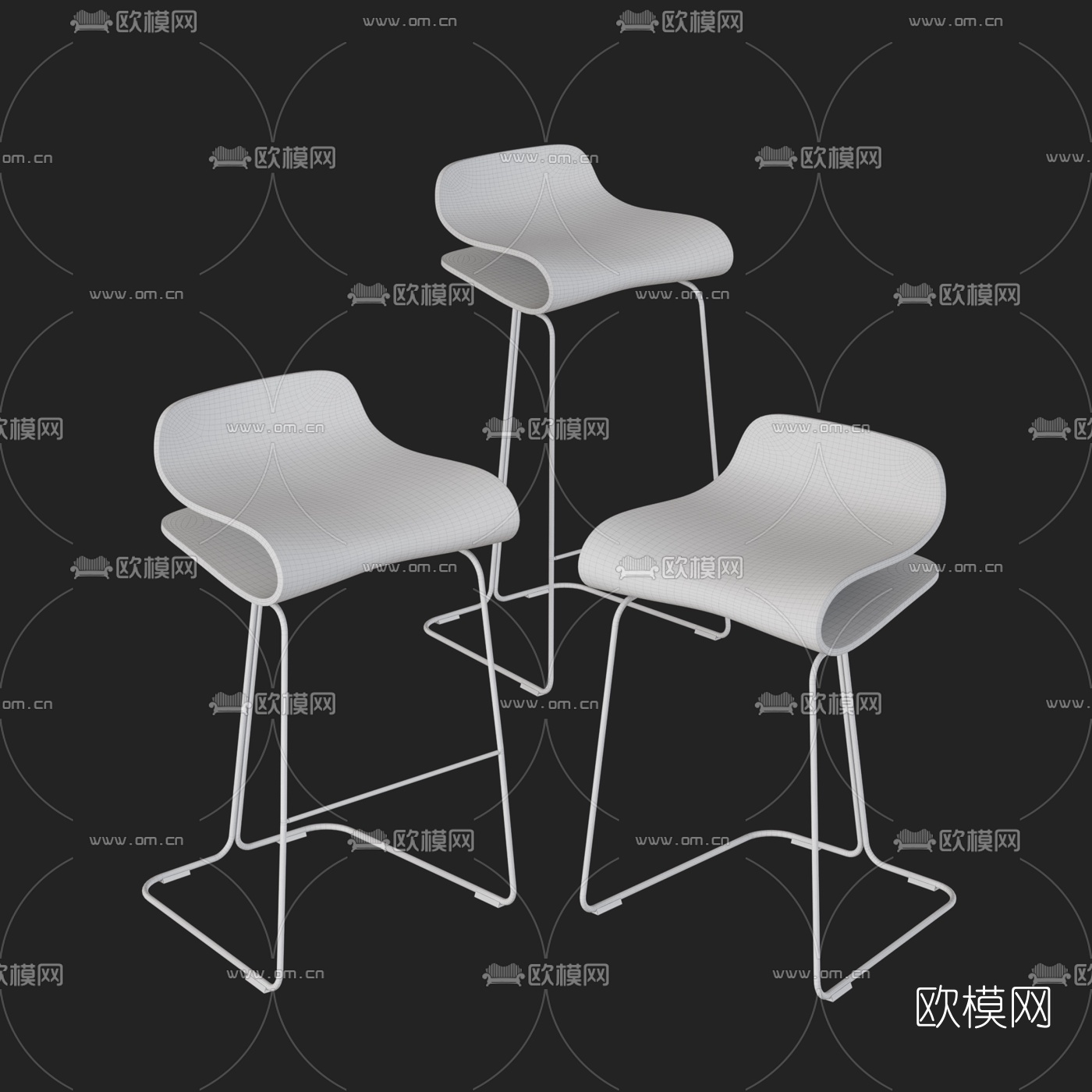 现代极简吧台椅3d模型下载（渲染图2）