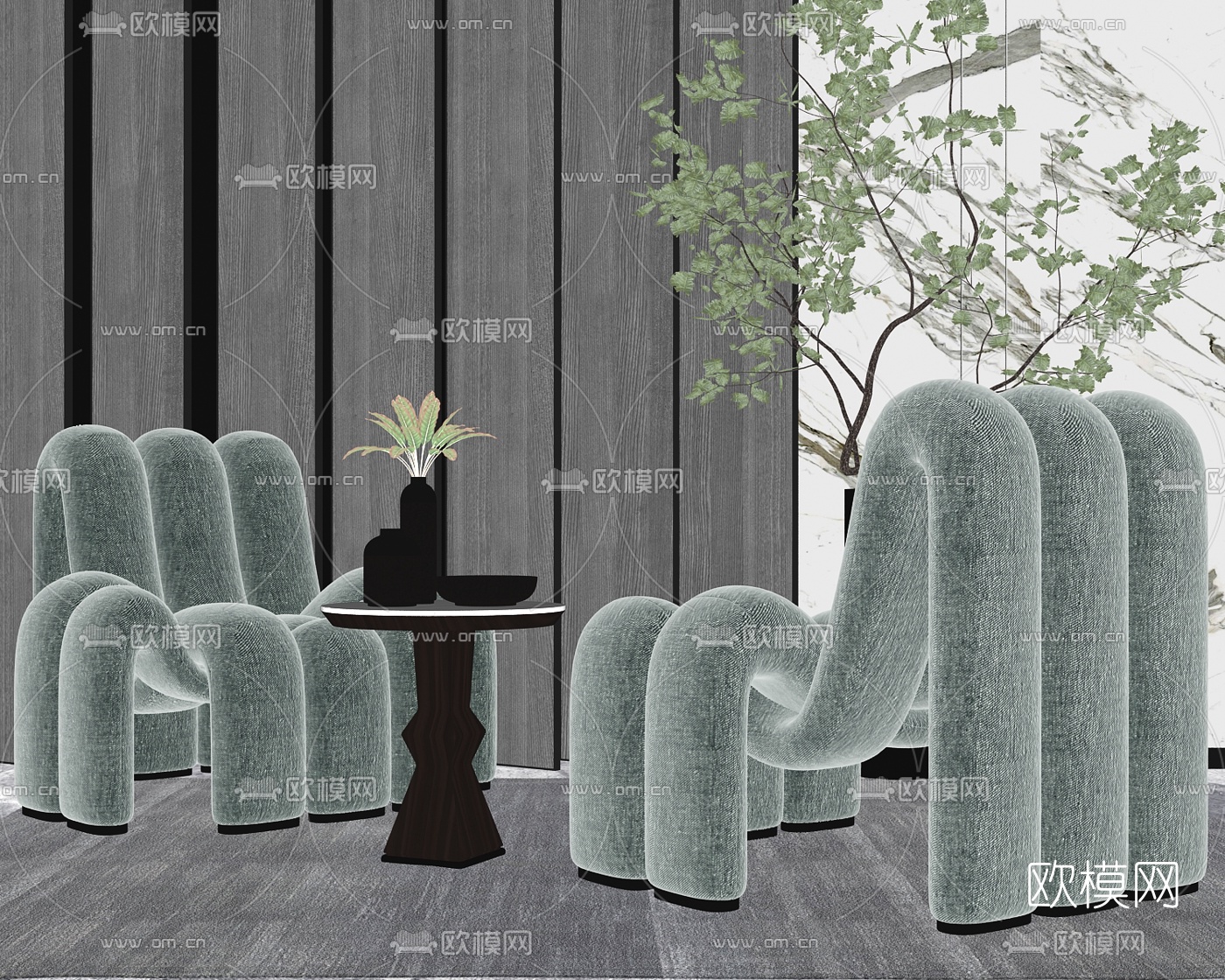 现代轻奢布艺休闲沙发su模型下载（渲染图2）