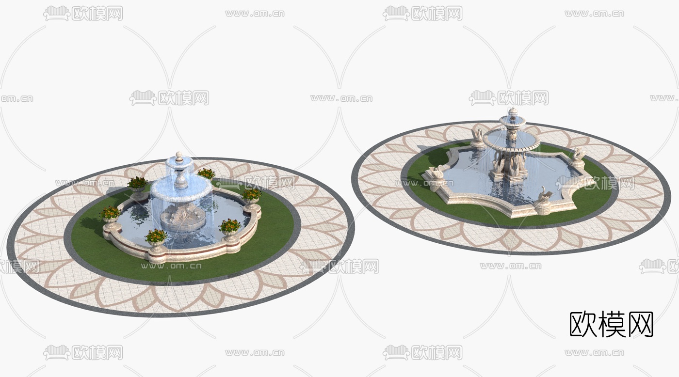 欧式庭院喷泉水景3d模型下载