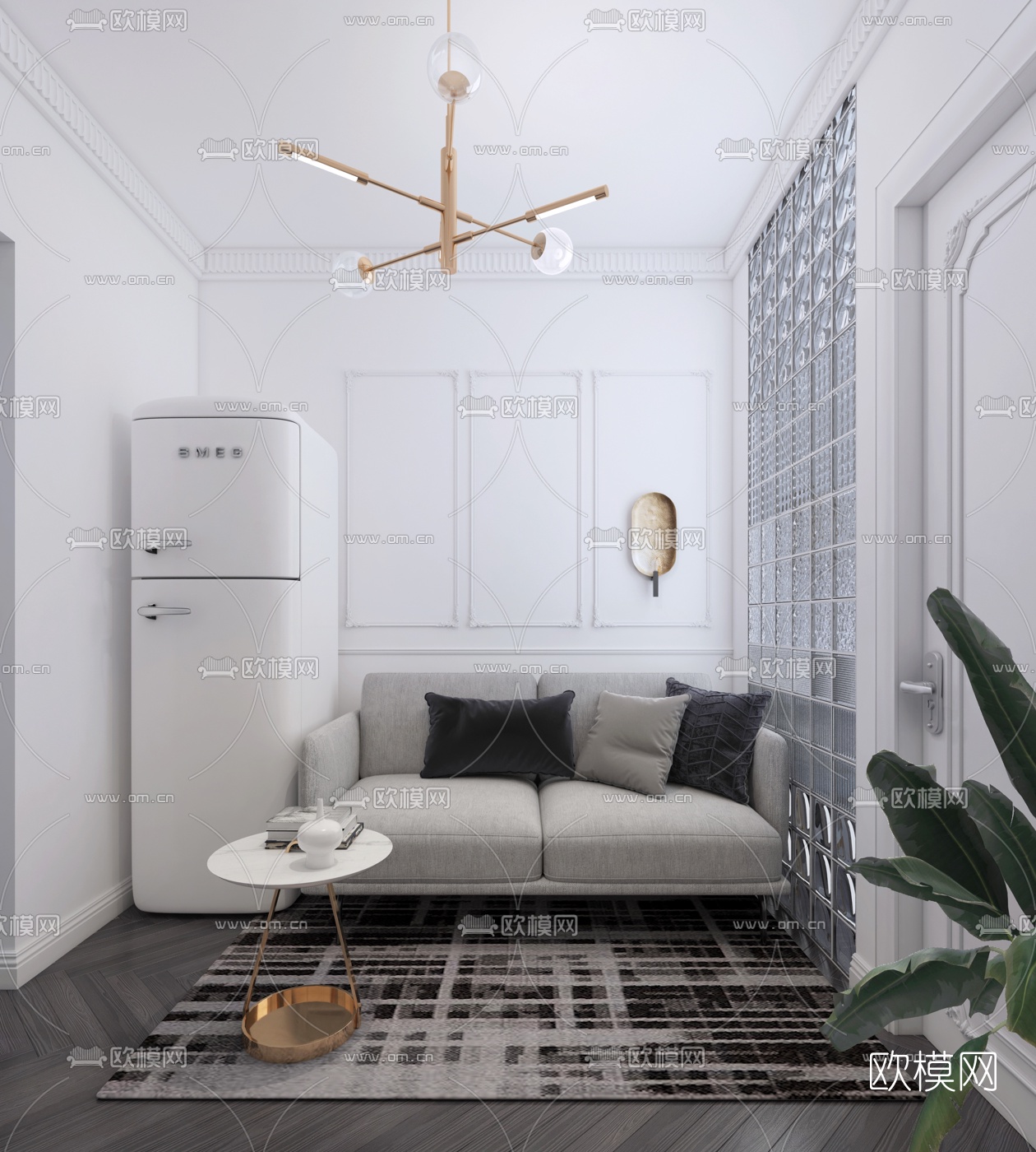 北欧公寓客厅免费3d模型下载（渲染图1）