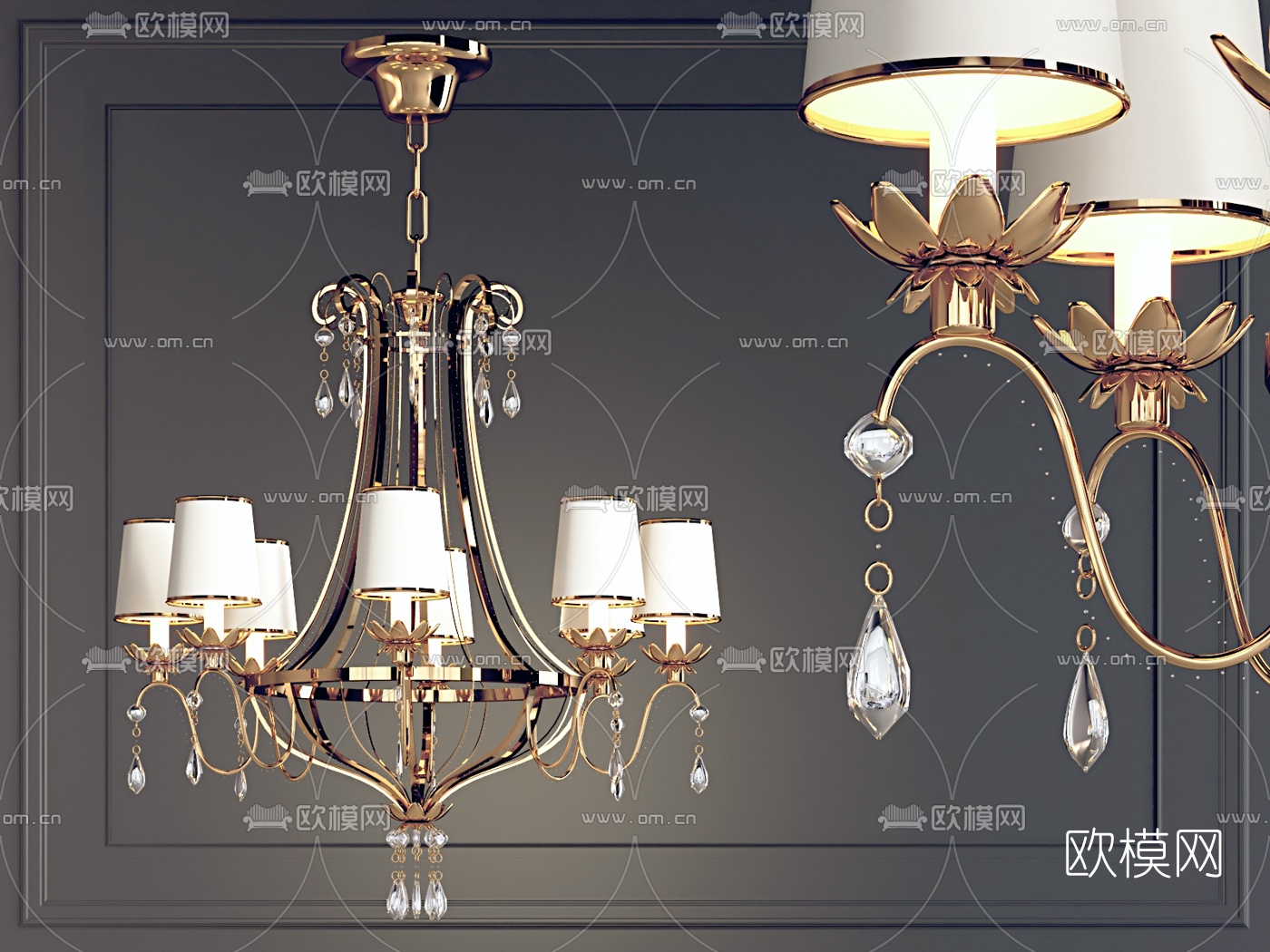 欧式金属多头吊灯su模型下载（渲染图1）