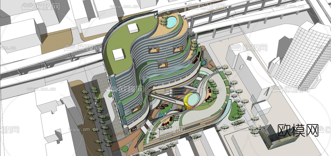 现代商业综合体su模型下载（渲染图1）