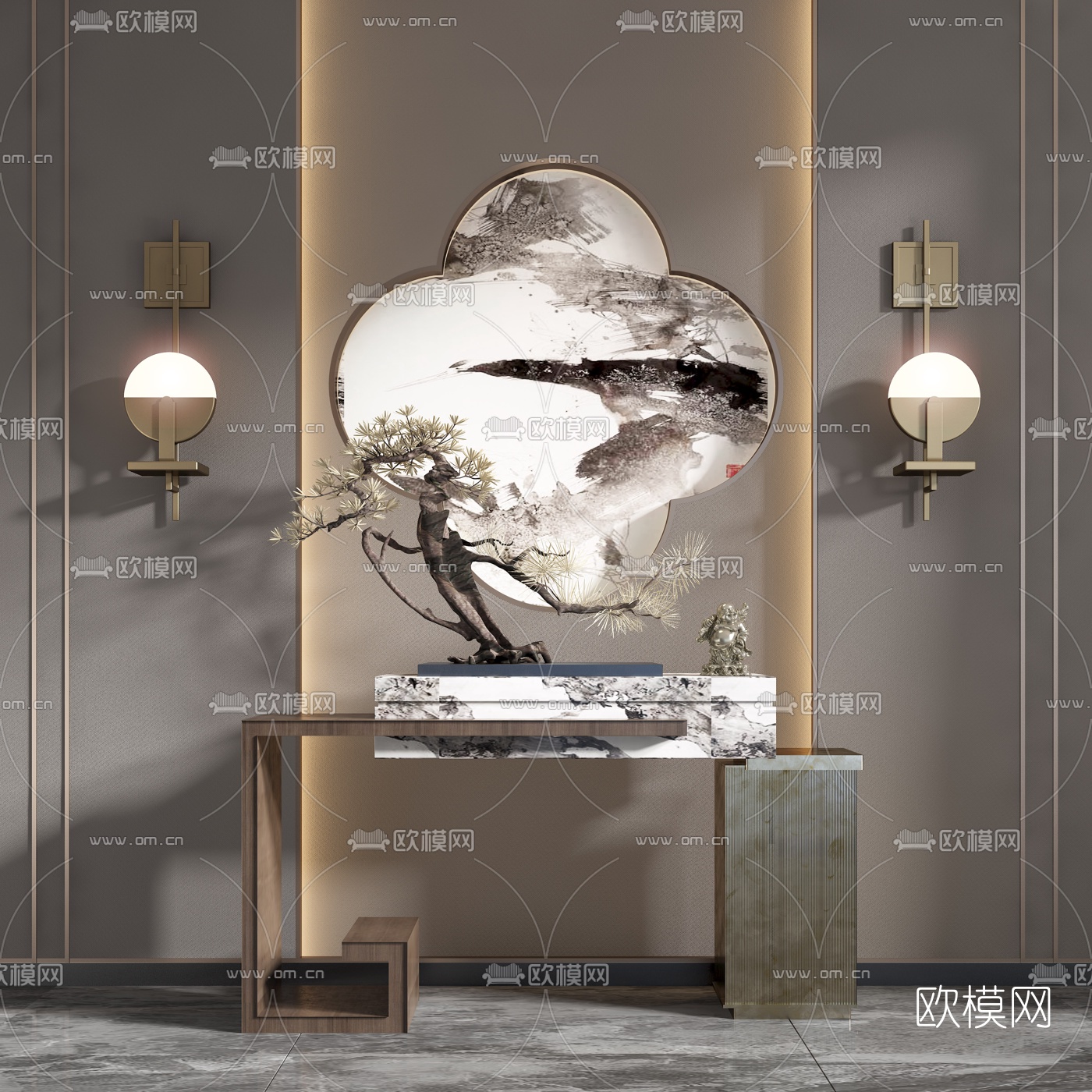新中式玄关端景台3d模型