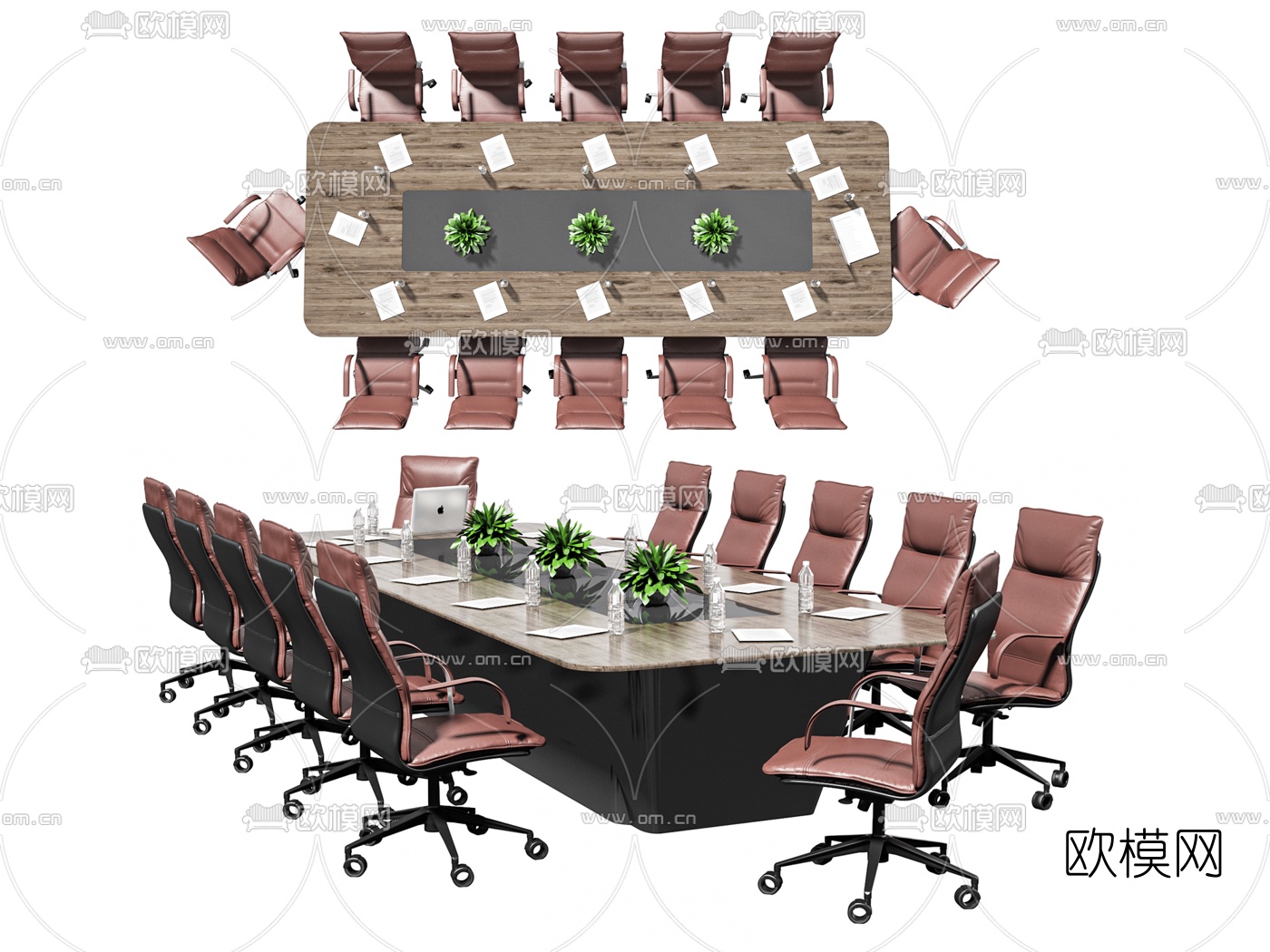 现代会议桌椅su模型下载（渲染图1）