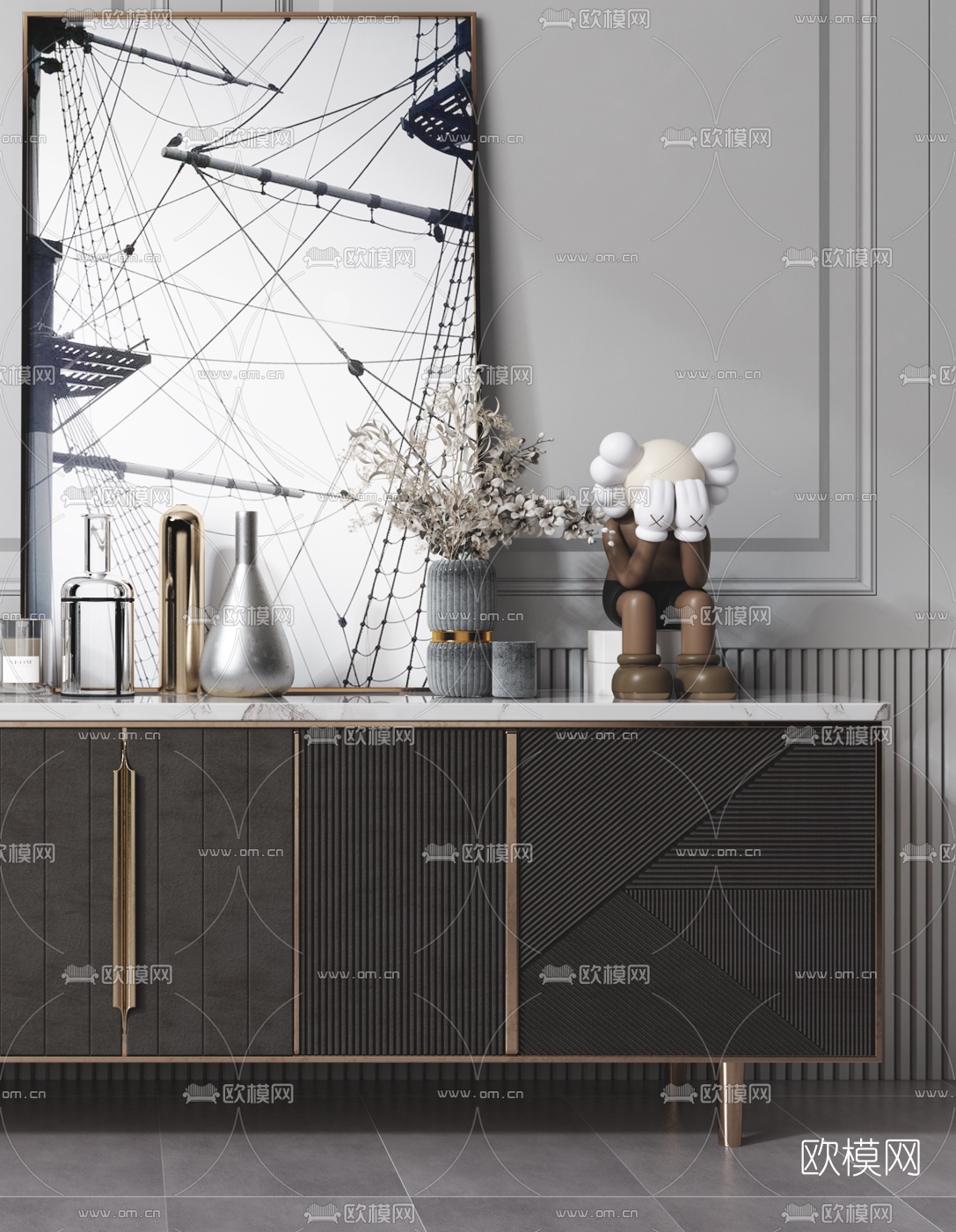 现代大理石电视柜3d模型下载（渲染图3）