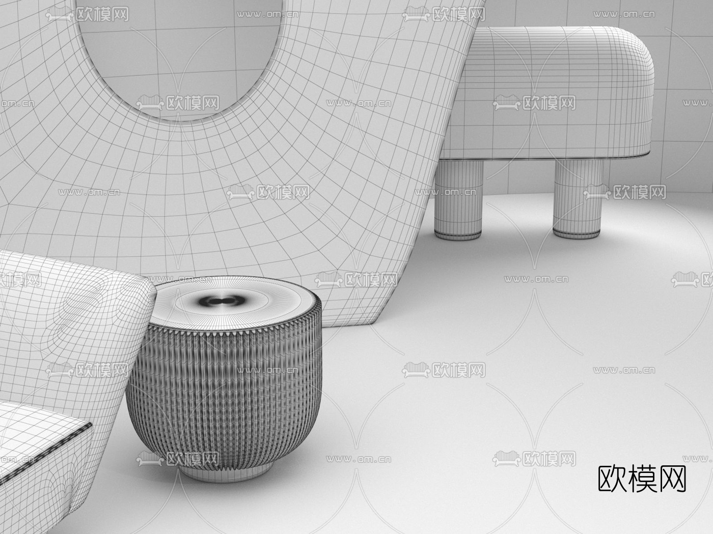 现代沙发桌椅组合3d模型
