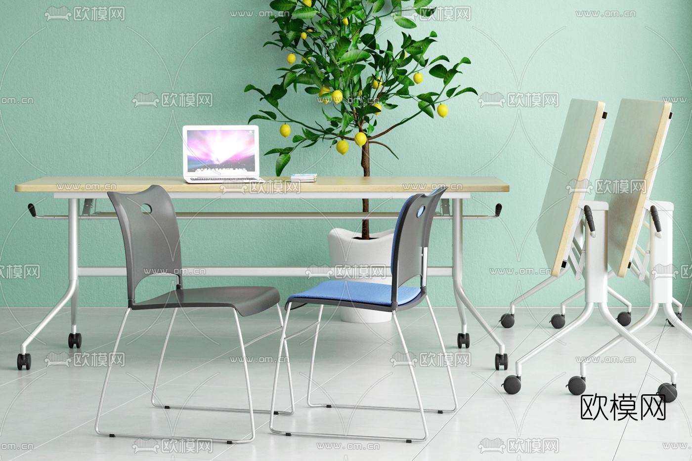 现代培训桌椅3d模型