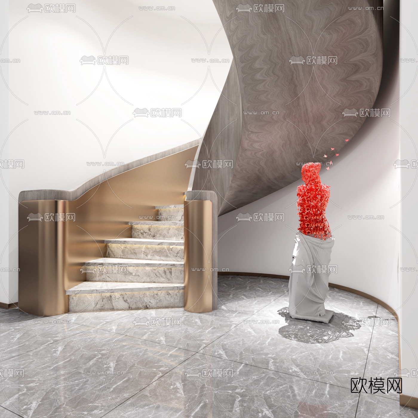 现代旋转楼梯雕塑摆件3d模型