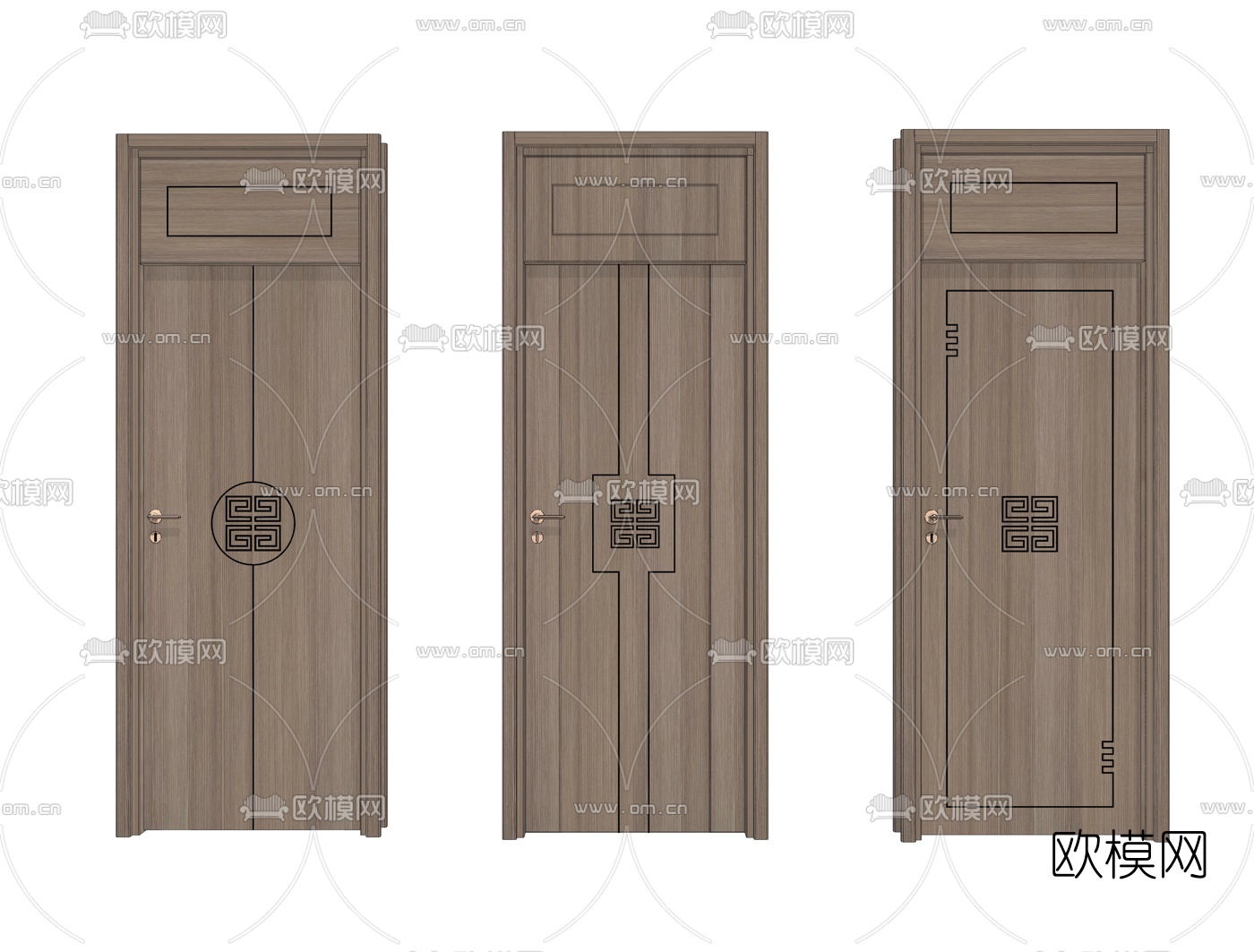 新中式实木单开门房门现代入户门su模型