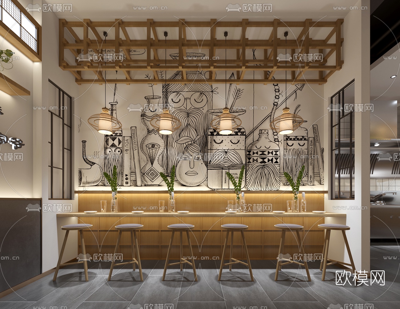 新中式咖啡奶茶饮品店3d模型
