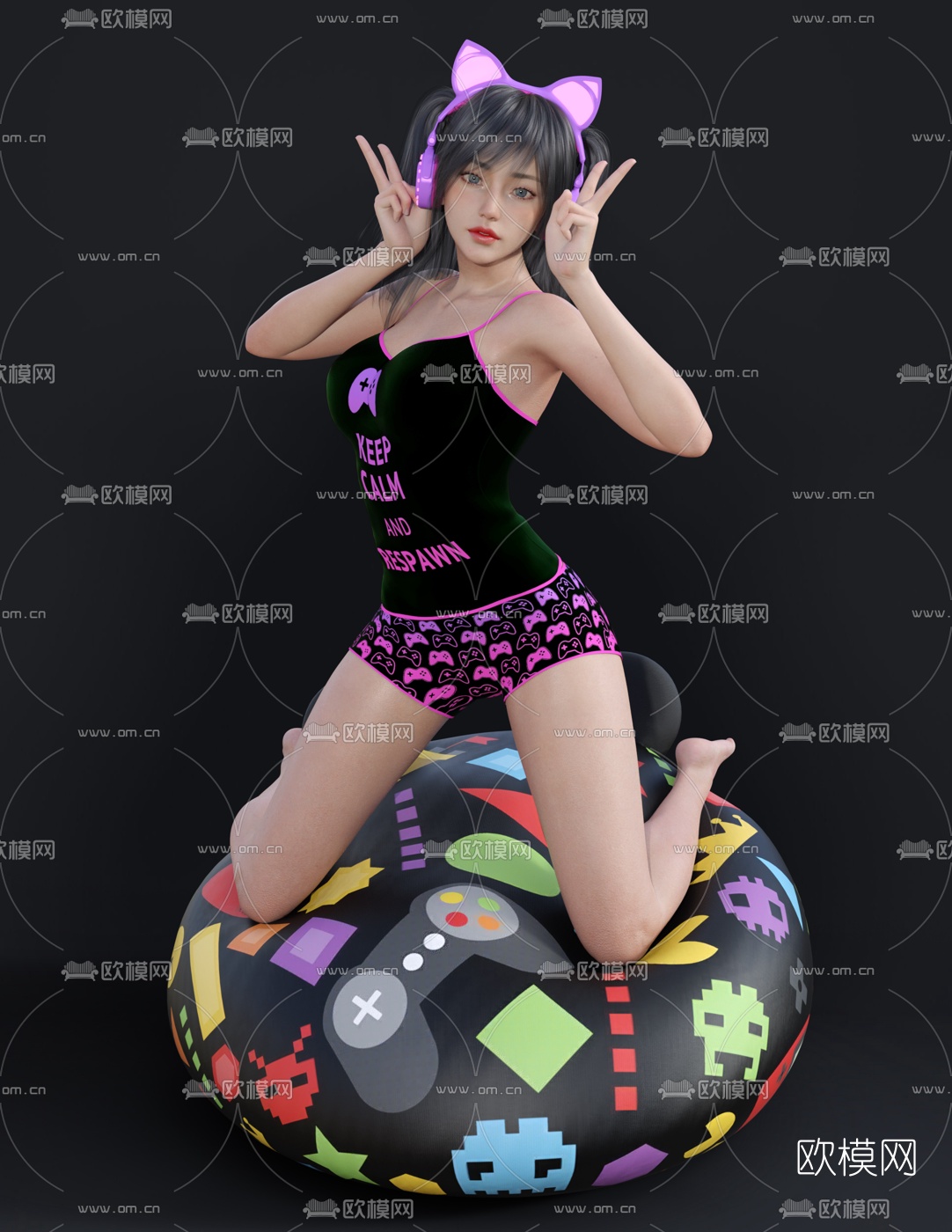 现代性感跪姿少女人物3d模型