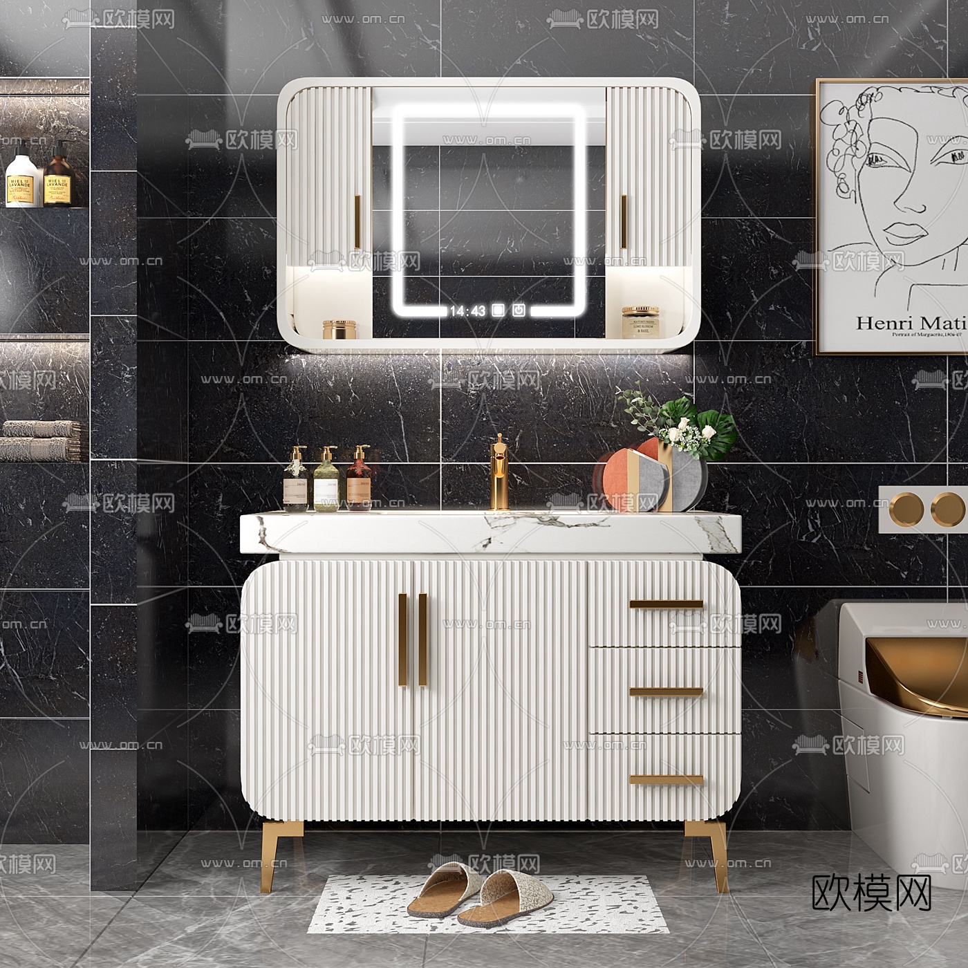 现代轻奢浴室柜3d模型下载