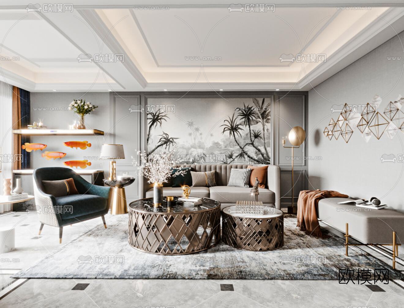 简美客厅餐厅cr全景3d模型