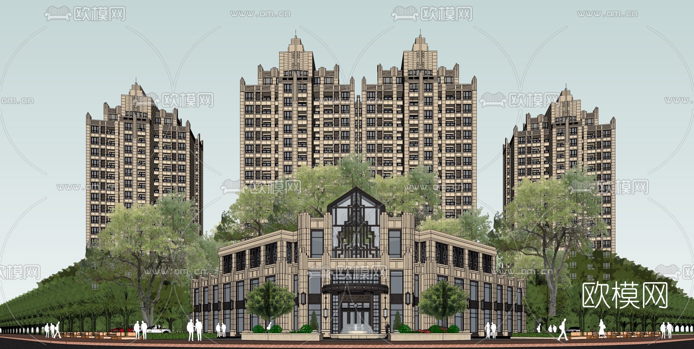欧式高层小区建筑su模型