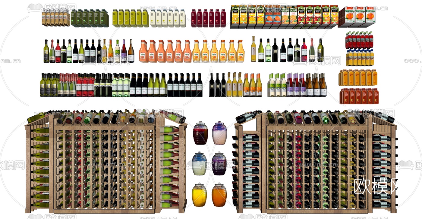 现代酒架酒水饮料酒瓶su模型下载